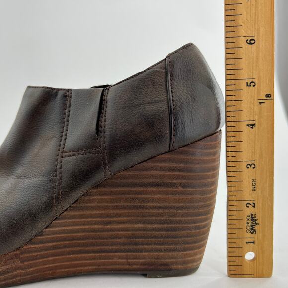 Dr. Scholls (9) Expresso Brown Faux Leather Stacked Wedge Heel Ankle Boots - Picture 9 of 11